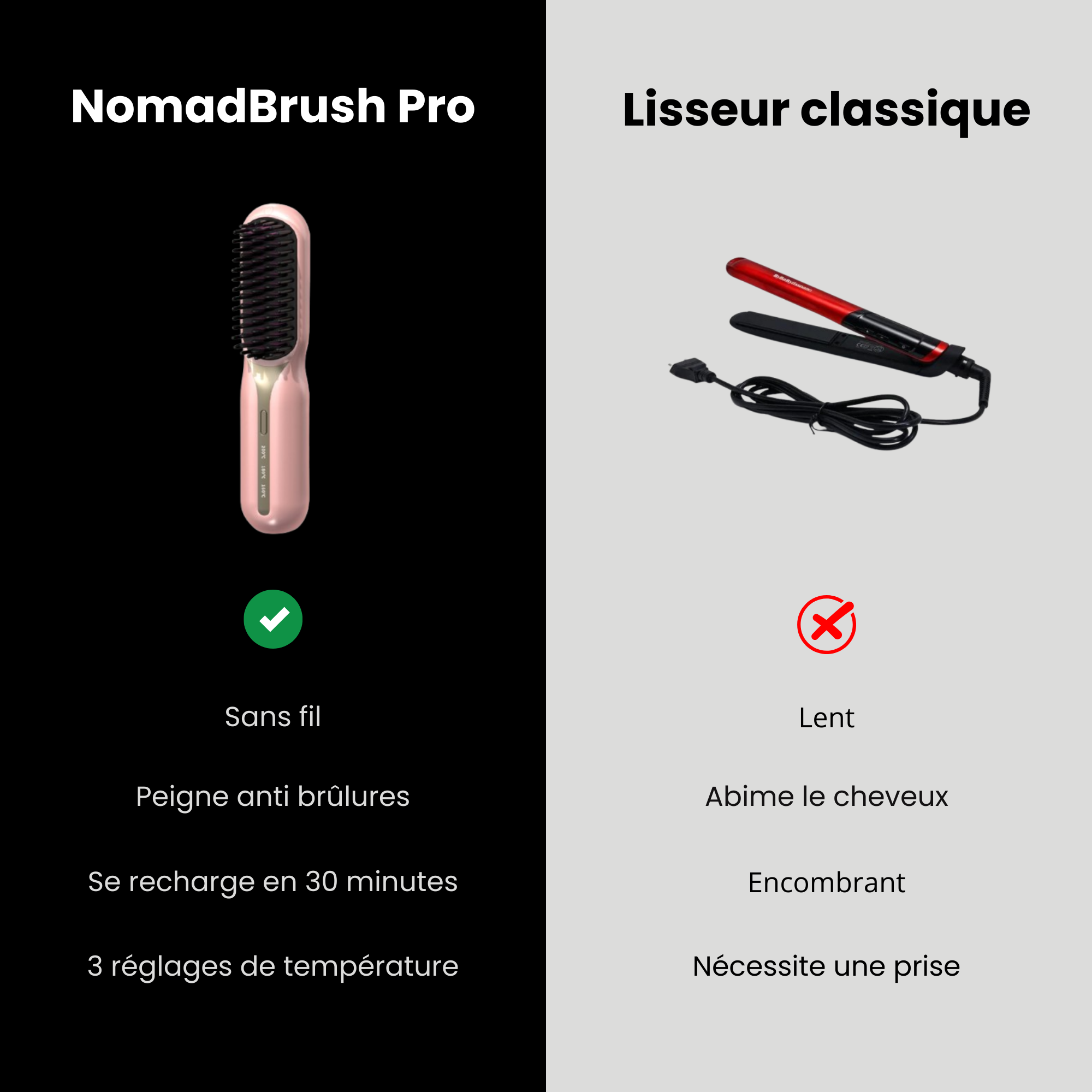 NomadBrush Pro™ - Brosse Lissante Chauffante Sans Fil